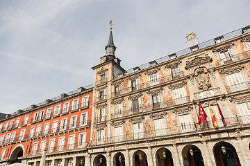 Image showing Detail of a decorated facade and balconies at the Palza Mayor, Madrid, Spain.