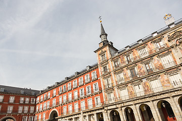 Image showing Detail of a decorated facade and balconies at the Palza Mayor, Madrid, Spain.