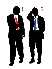 Image showing Two stressed worried businessmen with problems talking