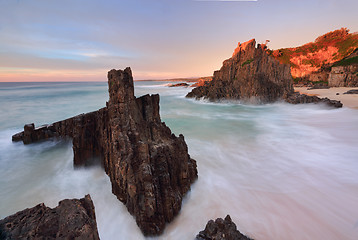 Image showing Ocean flows around volcanic sea stacks