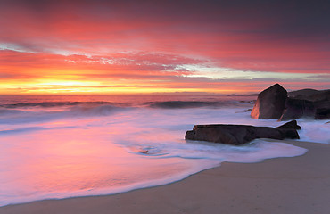 Image showing Port Stephens glowing in morning sunrise