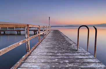 Image showing Whitewashed jetty at dusk