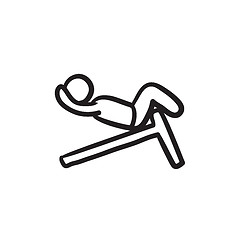 Image showing Man doing crunches on incline bench sketch icon.