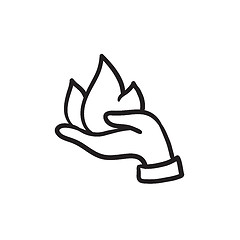 Image showing Hand holding fire  sketch icon.