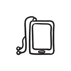 Image showing Tablet with headphones sketch icon.