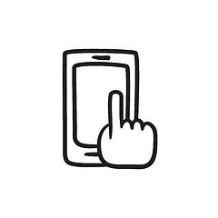 Image showing Finger pointing at smart phone sketch icon.