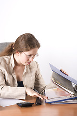 Image showing The business woman works with the documentation