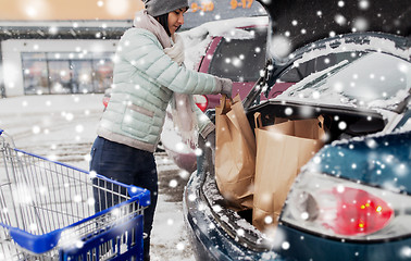 Image showing customer loading food from shopping cart to car