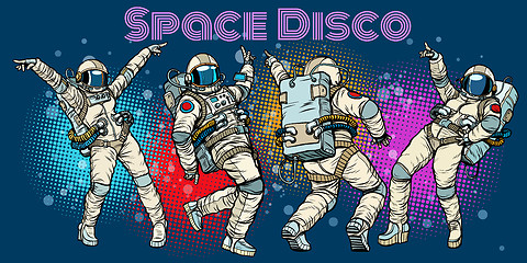 Image showing Disco party astronauts dancing men and women