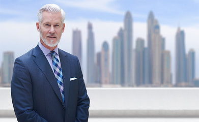 Image showing Senior businessman in front of the big city