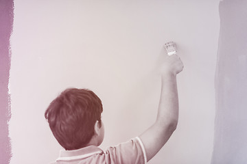 Image showing Portrait of a happy young boy painter