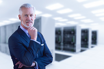 Image showing Senior businessman in server room