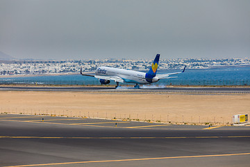 Image showing ARECIFE, SPAIN - APRIL, 16 2017: Boeing 757-300 of Condor with t