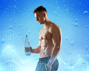 Image showing young man or bodybuilder with bottle of water
