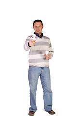 Image showing Casual Man Choosing Green Friendly Bulb