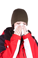 Image showing Cute Girl Blowing her Nose