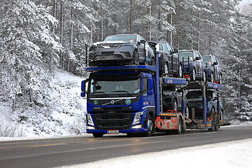 Image showing Volvo FM Car Carrier on Winter Highway