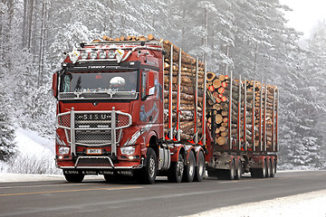 Image showing Sisu Polar Timber Transport on Winter Highway