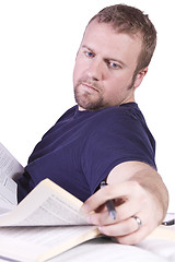 Image showing College Student with Books on the Table Studying