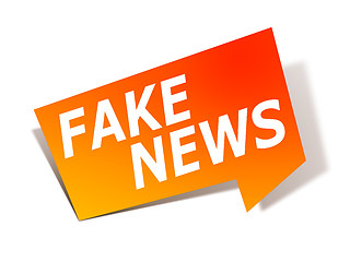 Image showing red design label with text fake news