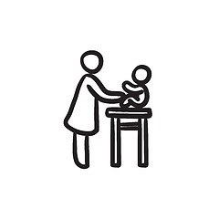 Image showing Woman taking care of baby sketch icon.