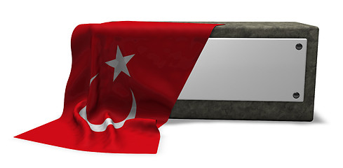 Image showing stone socket with blank sign and flag of turkey - 3d rendering