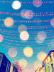 Image showing Festive street in gay neighborhood decorated with pink balls