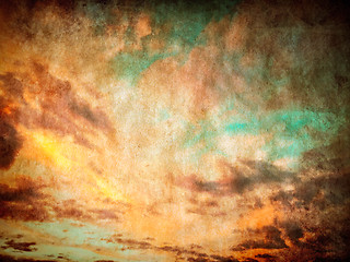 Image showing Vintage sunset sky background with paper texture