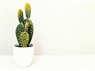 Image showing Artificial cactus in white ceramic pot