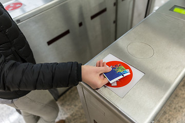 Image showing Entrance Gate Ticket Access Touch technology Subway Station.