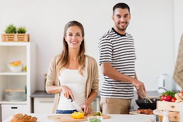 Image showing couple cooking food at home kitchen