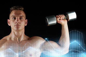 Image showing man with dumbbell exercising over black background