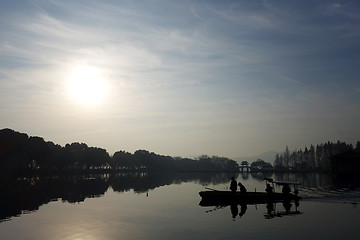 Image showing Sunset at West Lake (Xihu) in Hangzhou China