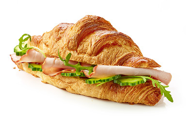 Image showing croissant with ham and cucumber