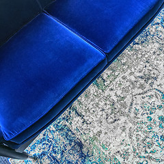 Image showing Luxurious blue velvet sofa