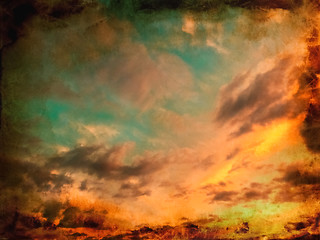 Image showing Vintage sunset sky background with burnt edges