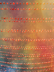 Image showing Grunge image of multicolored sky decorated with red balls