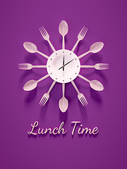 Image showing purple cutlery clock for lunch time