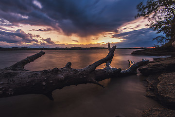 Image showing Landscape with sunset and snag