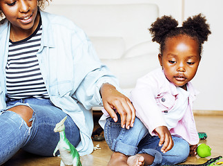 Image showing adorable sweet young afro-american mother with cute little daugh