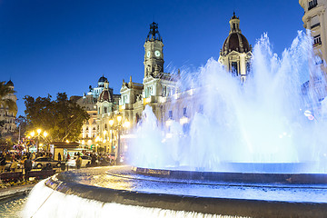 Image showing Fountain on Modernism Plaza of the City Hall of Valencia, Town hall Square, Spain.