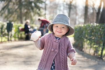 Image showing The first steps of the kid in the big world.