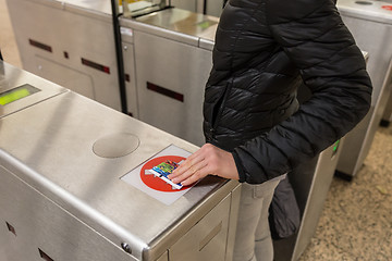 Image showing Entrance Gate Ticket Access Touch technology Subway Station.