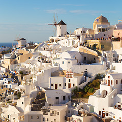 Image showing Oia village at sunset, Santorini island, Greece.