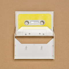 Image showing Retro white audio tape with yellow label