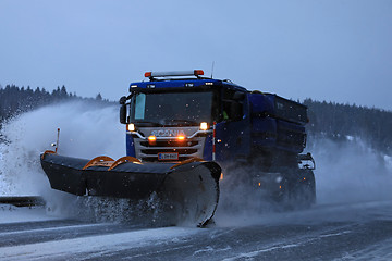 Image showing Snowplow on the Road at Night