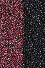 Image showing  Black beans and adzuki beans (azuki, aduki, red mung beans). Ba