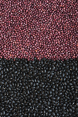 Image showing  Black beans and adzuki beans (azuki, aduki, red mung beans). Ba