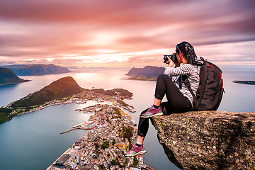 Image showing Nature photographer - Aksla at the city of Alesund , Norway.