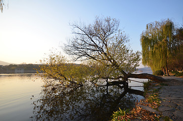 Image showing Sunset at the West Lake in Hangzhou,China